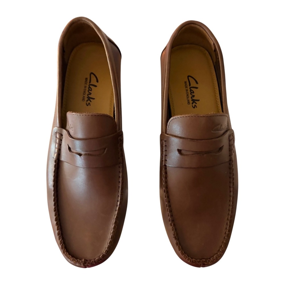 Clarks Made in England Penny Loafers Brown Leather Mens Size 11 Shoes